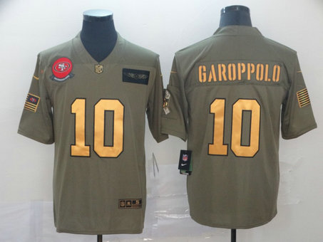 Nike 49ers 10 Jimmy Garoppolo 2019 Olive Gold Salute To Service Limited Jersey
