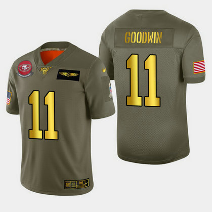 Nike 49ers 11 Marquise Goodwin 2019 Olive Gold Salute To Service 100th Season Limited Jersey