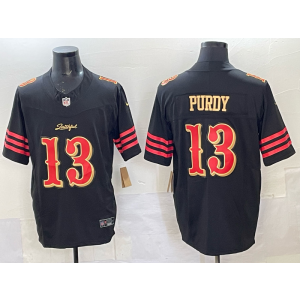 Nike 49ers 13 Brock Purdy Black Gold Rivalries F.U.S.E. Vapor Limited Men Jersey