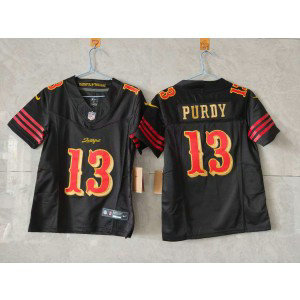 Nike 49ers 13 Brock Purdy Black Gold Rivalries F.U.S.E. Vapor Limited Women Jersey