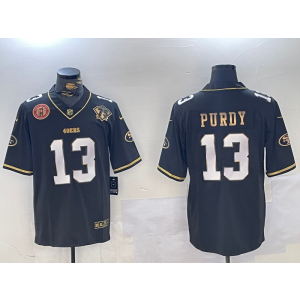 Nike 49ers 13 Brock Purdy Black Gold Team Logo Vapor Limited Men Jersey