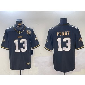 Nike 49ers 13 Brock Purdy Black Gold Vapor Limited Men Jersey with 75 Patch