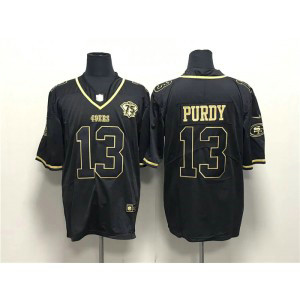 Nike 49ers 13 Brock Purdy Black Gold With 75th Anniversary Patch Vapor Limited Men Jersey
