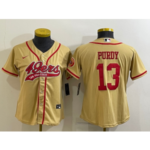 Nike 49ers 13 Brock Purdy Gold Vapor Baseball Limited Women Jersey