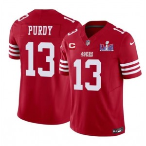 Nike 49ers 13 Brock Purdy Red 2024 Super Bowl LVIII F.U.S.E Vapor Limited Men Jersey with C Patch