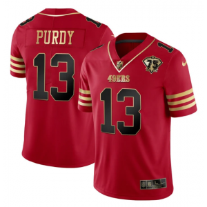 Nike 49ers 13 Brock Purdy Red Gold With 75th Patch Vapor Limited Men Jersey