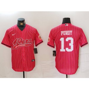 Nike 49ers 13 Brock Purdy Red Stripe Vapor Baseball Limited Men Jersey