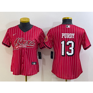 Nike 49ers 13 Brock Purdy Red Vapor Baseball Limited Women Jersey