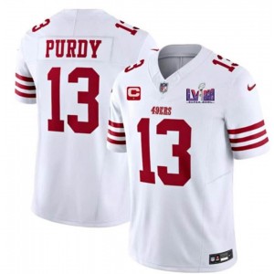 Nike 49ers 13 Brock Purdy White 2024 Super Bowl Vapor Limited Men Jersey with C Patch