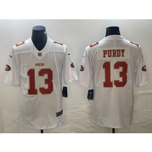 Nike 49ers 13 Brock Purdy White Gold Vapor Limited Men Jersey