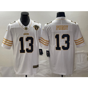 Nike 49ers 13 Brock Purdy White Gold Vapor Limited Men Jersey