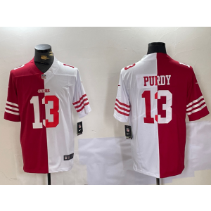 Nike 49ers 13 Brock Purdy White Red Split Vapor Limited Men Jersey