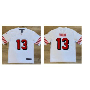 Nike 49ers 13 Brock Purdy White Throwback Men Jersey