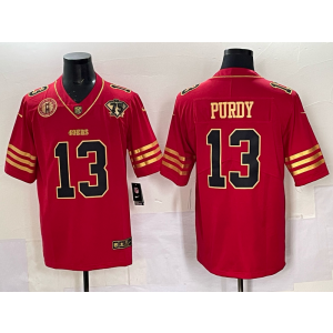 Nike 49ers 13 Purdy Red Gold Vapor Limited Men Jersey