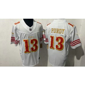 Nike 49ers 13 Purdy White Gold 2025 Rivalries F.U.S.E. Vapor Limited Men Jersey