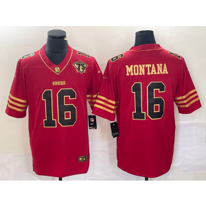 Nike 49ers 16 Joe Montan Red Gold Vapor Limited Men Jersey