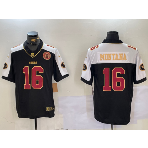 Nike 49ers 16 Joe Montana Black Gold Thankgiving Day F.U.S.E. Vapor Limited Men Jersey