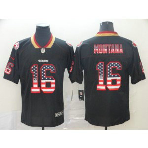 Nike 49ers 16 Joe Montana Black USA Flag Limited Men Jersey