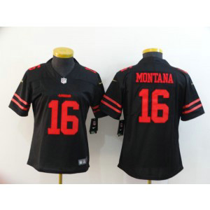 Nike 49ers 16 Joe Montana Black Vapor Untouchable Limited Women Jersey