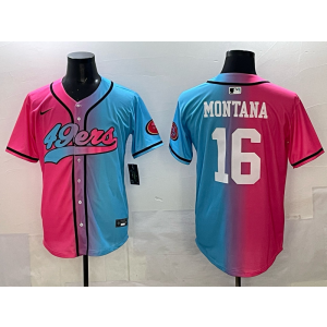 Nike 49ers 16 Joe Montana Blue Pink Split Baseball Vapor Limited Men Jersey