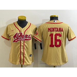 Nike 49ers 16 Joe Montana Gold Vapor Baseball Limited Women Jersey