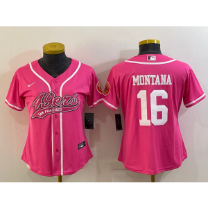 Nike 49ers 16 Joe Montana Pink Vapor Baseball Limited Women Jersey