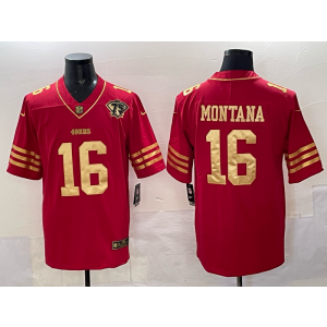 Nike 49ers 16 Joe Montana Red Gold Vapor Limited Men Jersey