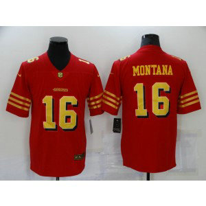 Nike 49ers 16 Joe Montana Red Gold Vapor Untouchable Limited Men Jersey