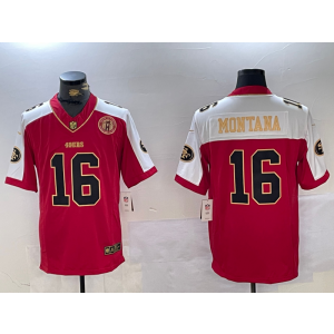 Nike 49ers 16 Joe Montana Red Thankgiving Day F.U.S.E. Vapor Limited Men Jersey