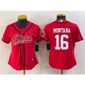 Nike 49ers 16 Joe Montana Red Vapor Baseball Limited Women Jersey