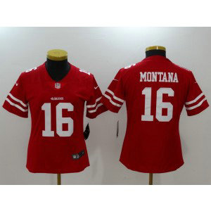 Nike 49ers 16 Joe Montana Red Vapor Untouchable Limited Women Jersey