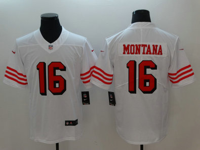 Nike 49ers 16 Joe Montana White Color Rush Vapor Untouchable Limited Jersey