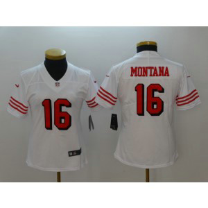 Nike 49ers 16 Joe Montana White Color Rush Vapor Untouchable Limited Women Jersey