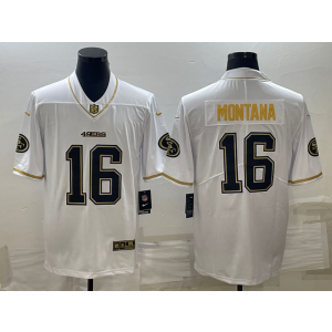 Nike 49ers 16 Joe Montana White Gold Vapor Limited Men Jersey