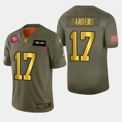 Nike 49ers 17 Emmanuel Sanders 2019 Olive Gold Salute To Service 100th Season Limited Jersey