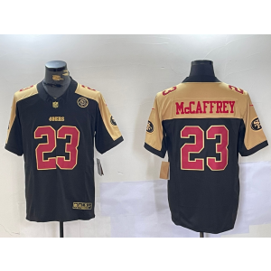 Nike 49ers 23 Christian McCaffrey Black Gold Thankgiving Day F.U.S.E. Vapor Limited Men Jersey