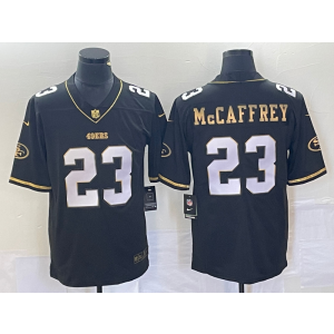 Nike 49ers 23 Christian McCaffrey Black Gold Vapor Limited Men Jersey