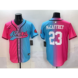 Nike 49ers 23 Christian McCaffrey Blue Pink Split Baseball Vapor Limited Men Jersey