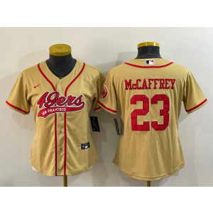 Nike 49ers 23 Christian McCaffrey Gold Vapor Baseball Limited Women Jersey