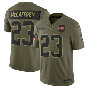 Nike 49ers 23 Christian McCaffrey Olive 2025 Salute to Service F.U.S.E. Vapor Limited Men Jersey