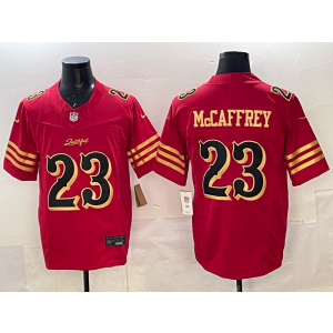 Nike 49ers 23 Christian McCaffrey Red Gold 2025 Rivalries F.U.S.E. Vapor Limited Men Jersey