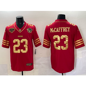 Nike 49ers 23 Christian McCaffrey Red Gold Vapor Limited Men Jersey with Patch