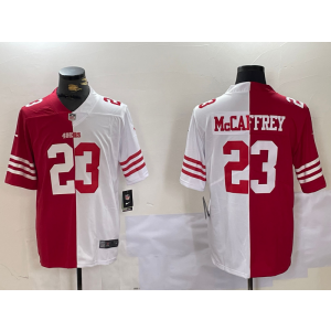 Nike 49ers 23 Christian McCaffrey Red White Split Vapor Limited Men Jersey