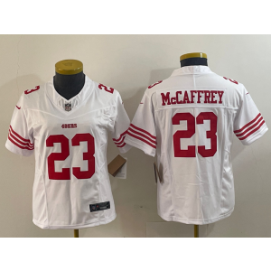 Nike 49ers 23 Christian McCaffrey White 2023 F.U.S.E Vapor Limited Women Jersey
