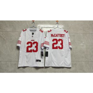 Nike 49ers 23 Christian McCaffrey White 2023 F.U.S.E Vapor Limited Men Jersey