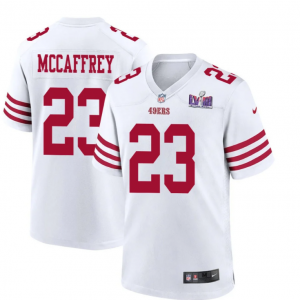 Nike 49ers 23 Christian McCaffrey White 2024 Super Bowl LVIII Vapor Limited Men Jersey