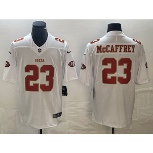 Nike 49ers 23 Christian McCaffrey White Gold Vapor Limited Men Jersey