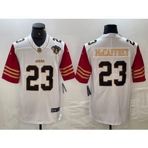 Nike 49ers 23 Christian McCaffrey White Gold Vapor Untouchable Limited Men Jersey