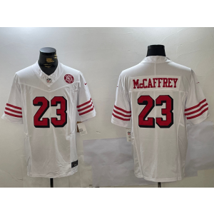Nike 49ers 23 Christian McCaffrey White Throwback Team Logo F.U.S.E. Vapor Limited Men Jersey