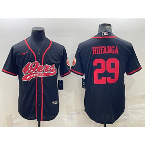 Nike 49ers 29 Hufanga Black Vapor Baseball Logo Limited Men Jersey